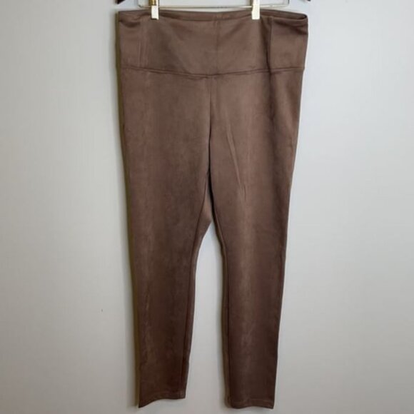 Brown Faux Suede Stretch Leggings w/ High Waist - NWT - Size 14 - Picture 2 of 3